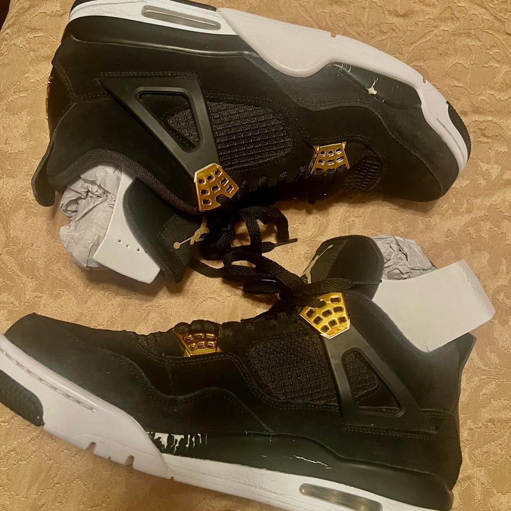 AJ Jordan 4 Royalty Black/Metallic Gold-White Mens Size 12 - Picture 6 of 10